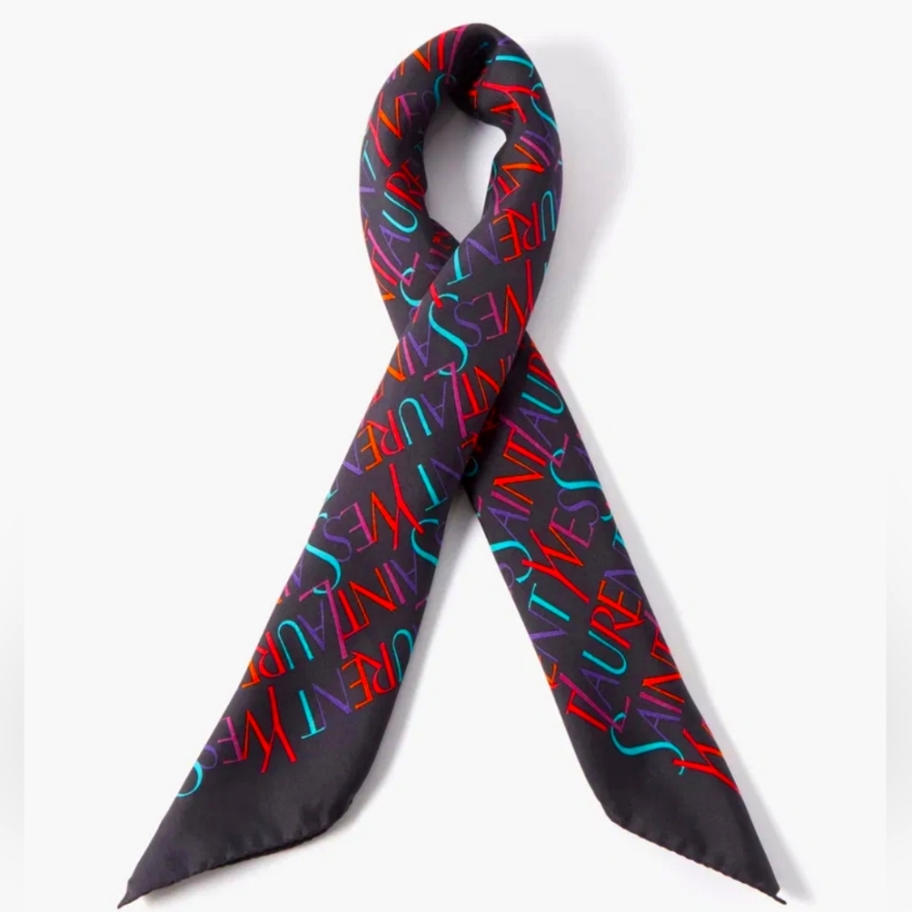 Brand New in the Box! YSL Saint Laurent Logo 100% Organic Silk Scarf SHAWL - Picture 2 of 16